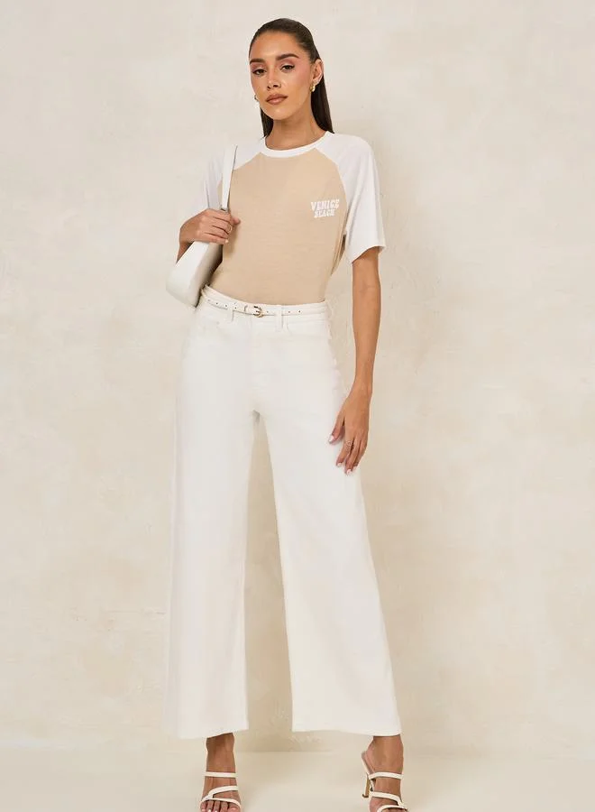 ستايلي Oversized Venice Beach Slogan Raglan Sleeves T-Shirt