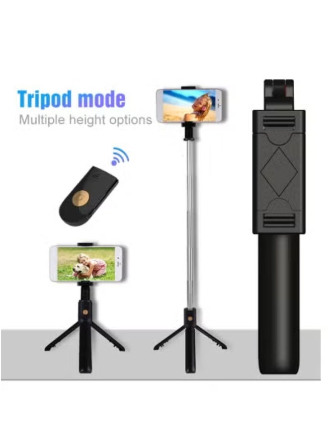 JAJEEK K07 Integrated Selfie Stick Tripod with Bluetooth Remote | Wireless Bluetooth 4.0 Extendable Alloy Camera Stand | Adjustable Angle & Detachable Shutter | Lightweight Portable Tripod for Smartphones | Ideal for Vlogging, Travel & Live Streaming | Black - Image 5