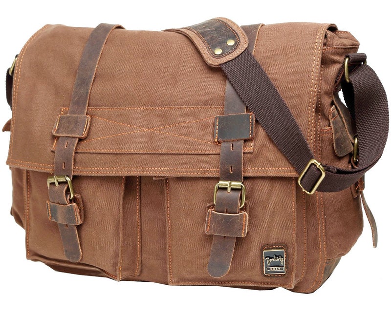 Berchirly Classic Laptop Messenger Shoulder Bag Satchel Men Women Canvas Leather Crossbody Bags 17.3Inch - Image 1