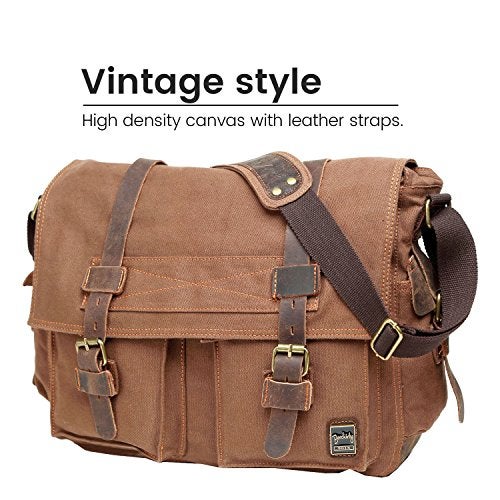 Berchirly Classic Laptop Messenger Shoulder Bag Satchel Men Women Canvas Leather Crossbody Bags 17.3Inch - Image 2
