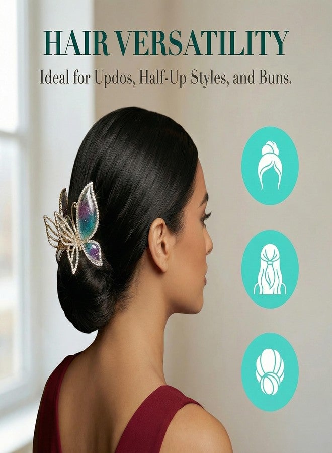 KGCGJVB Butterfly Claw Clip for Women Large Metal Hair Clips Big Glitter Blue Rhinestone Barrettes Strong Hold Hair Accessories for Thick or Thin Hair Styling - Image 3