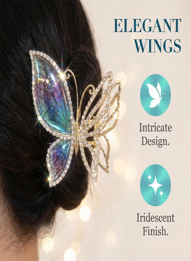 KGCGJVB Butterfly Claw Clip for Women Large Metal Hair Clips Big Glitter Blue Rhinestone Barrettes Strong Hold Hair Accessories for Thick or Thin Hair Styling - Image 5
