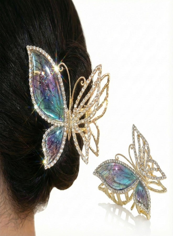 KGCGJVB Butterfly Claw Clip for Women Large Metal Hair Clips Big Glitter Blue Rhinestone Barrettes Strong Hold Hair Accessories for Thick or Thin Hair Styling - Image 1