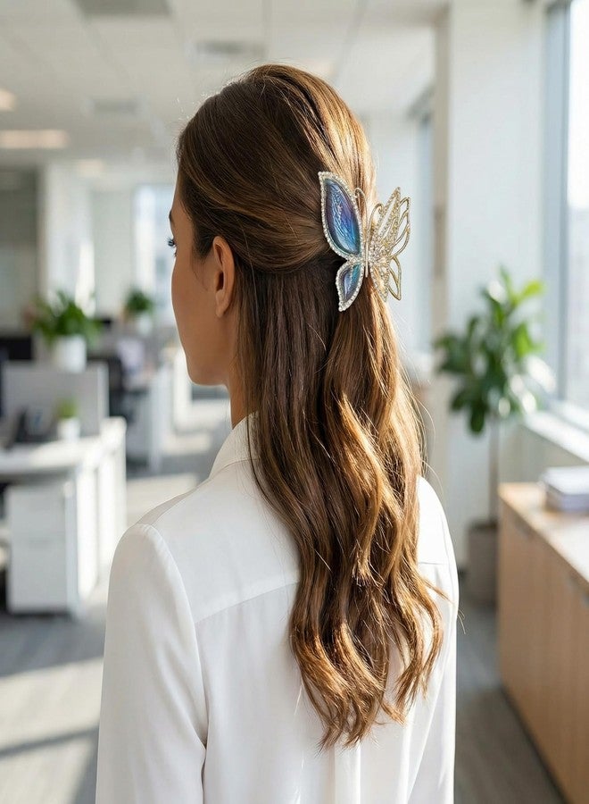 KGCGJVB Butterfly Claw Clip for Women Large Metal Hair Clips Big Glitter Blue Rhinestone Barrettes Strong Hold Hair Accessories for Thick or Thin Hair Styling - Image 4