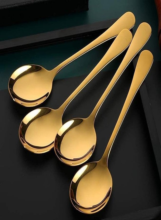 FIKKANI Silverware Set| Colorful Dinner Spoon Long Handle Tablespoons Milk Coffee Ice Scoop Black Gold Teaspoon (4) - Image 3