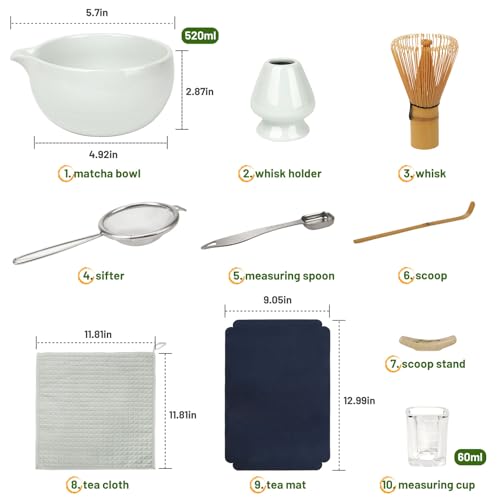 Joiish Matcha Whisk Set 10-Pcs Kit, Whisk and Bowl with Spout & Measuring Spoon & Cup, Japanese Tea Making Tools, Grey - Image 5
