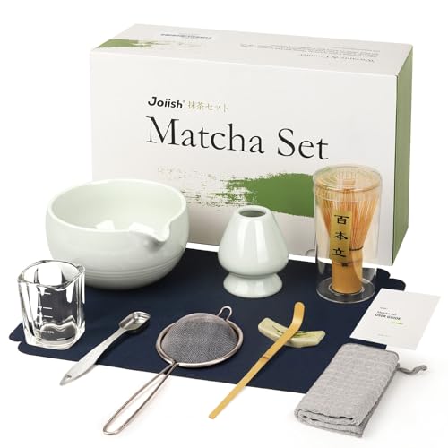 Joiish Matcha Whisk Set 10-Pcs Kit, Whisk and Bowl with Spout & Measuring Spoon & Cup, Japanese Tea Making Tools, Grey - Image 1