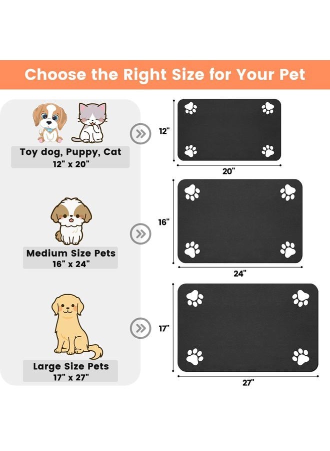 DK177 Pet Feeding Mat-Absorbent Pet Placemat for Food and Water Bowl, with Waterproof Rubber Backing, Quick Dry Water Dispenser Mat for Dog and Cat (24"x16", Black) - Image 2