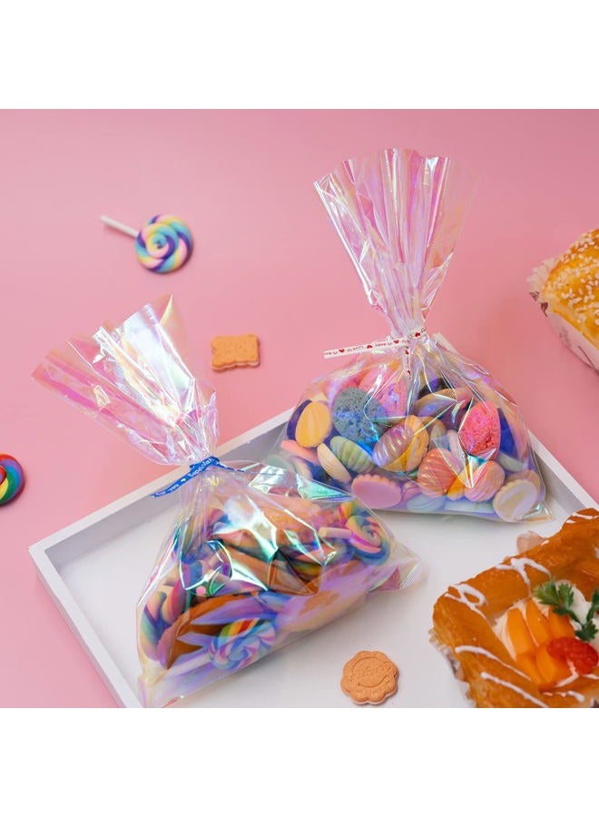 Ctoiotc Cellophane Bags,Cellophane Treat Bags, Iridescent Holographic Candy Bags, Clear Goodie Bags with 5 Colors Pieces Twist Ties for Birthday Party Favors, Easter, Weddings - Image 3
