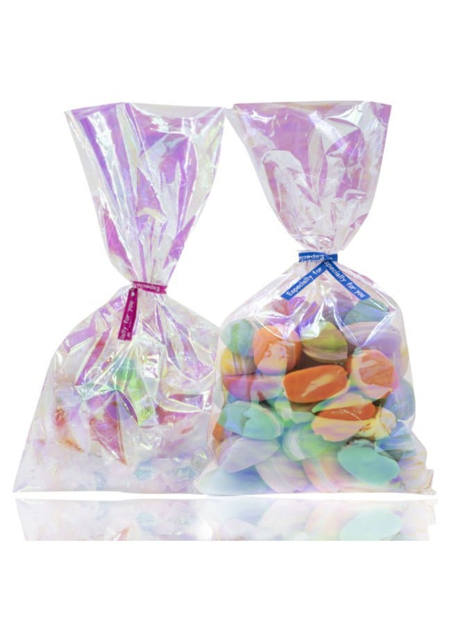Ctoiotc Cellophane Bags,Cellophane Treat Bags, Iridescent Holographic Candy Bags, Clear Goodie Bags with 5 Colors Pieces Twist Ties for Birthday Party Favors, Easter, Weddings - Image 2