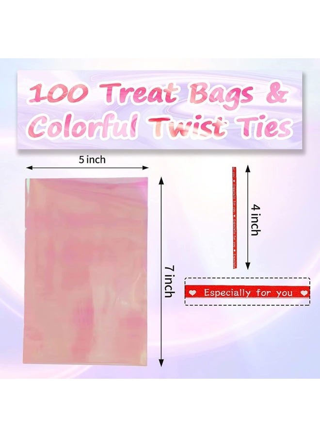 Ctoiotc Cellophane Bags,Cellophane Treat Bags, Iridescent Holographic Candy Bags, Clear Goodie Bags with 5 Colors Pieces Twist Ties for Birthday Party Favors, Easter, Weddings - Image 5