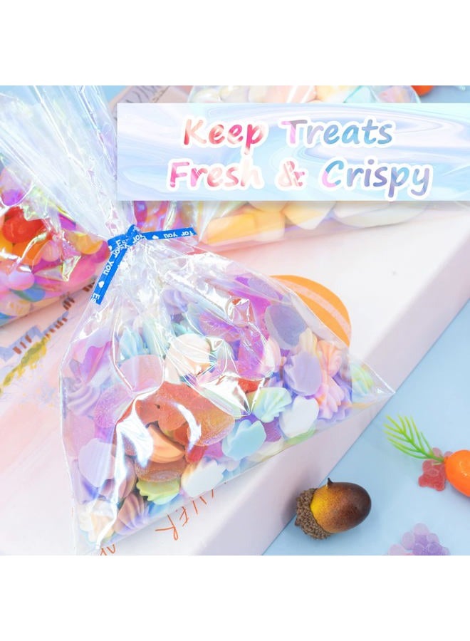Ctoiotc Cellophane Bags,Cellophane Treat Bags, Iridescent Holographic Candy Bags, Clear Goodie Bags with 5 Colors Pieces Twist Ties for Birthday Party Favors, Easter, Weddings - Image 4