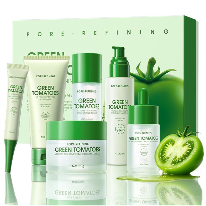 Pore-Tightening Skin Care Set for Women, 6-Piece Hydrating Face Care Kit with Tomato Extract, Vitamin C Moisturizing Skincare Routine Set, Soothing Facial Cleanser Toner Serum Eye Cream Lotion - Image 1