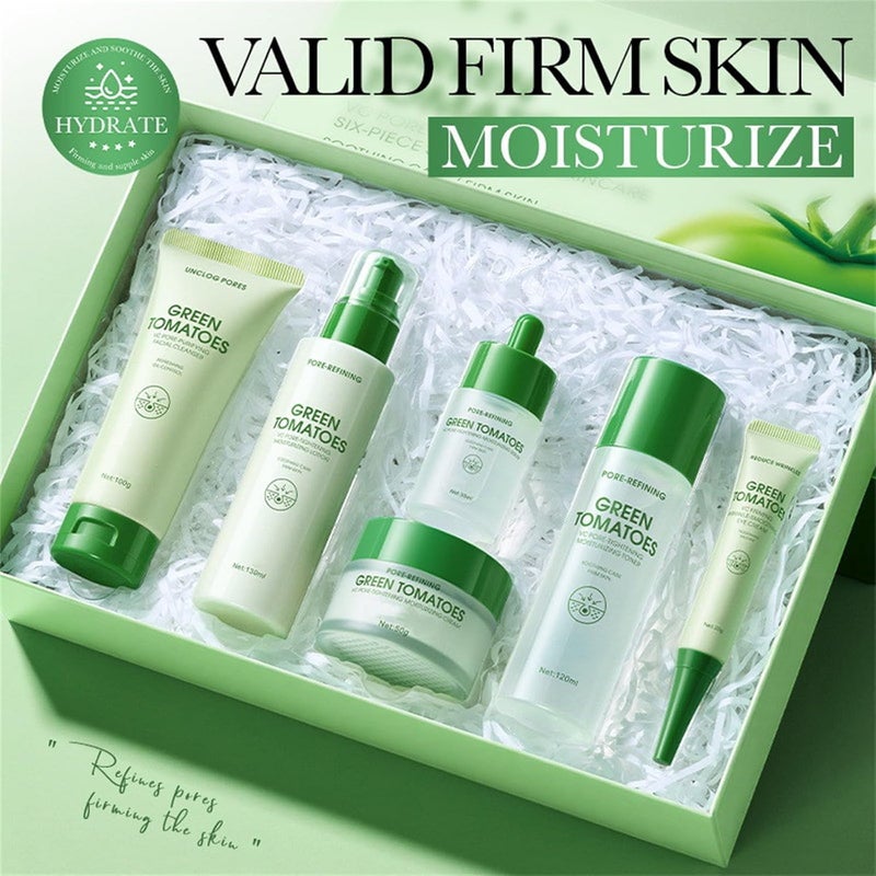 Pore-Tightening Skin Care Set for Women, 6-Piece Hydrating Face Care Kit with Tomato Extract, Vitamin C Moisturizing Skincare Routine Set, Soothing Facial Cleanser Toner Serum Eye Cream Lotion - Image 2