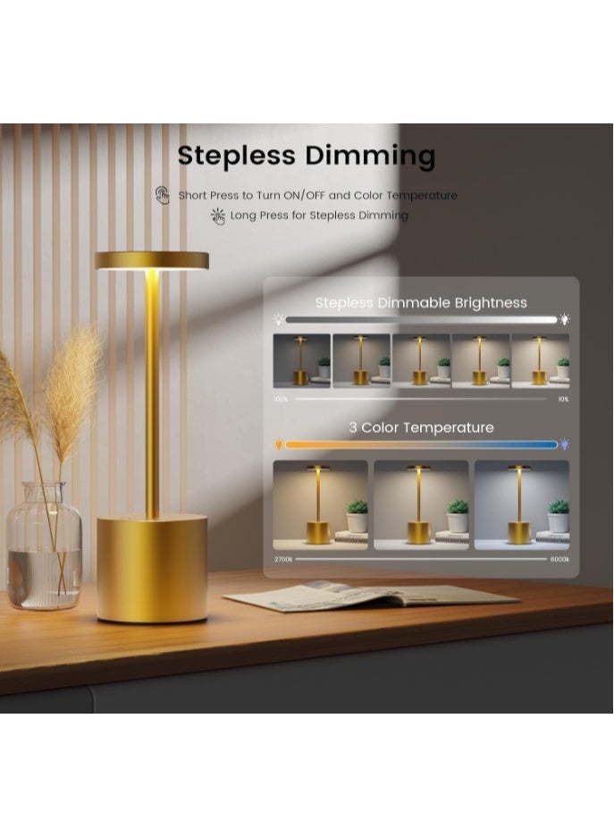 GOGOGO 2 Pack Cordless Table Lamp Rechargeable, 5000mAh Battery Operated Portable Table Light,Dimming LED Table Lamp for Restaurant/Patio/Outdoor(Gold) - Image 3