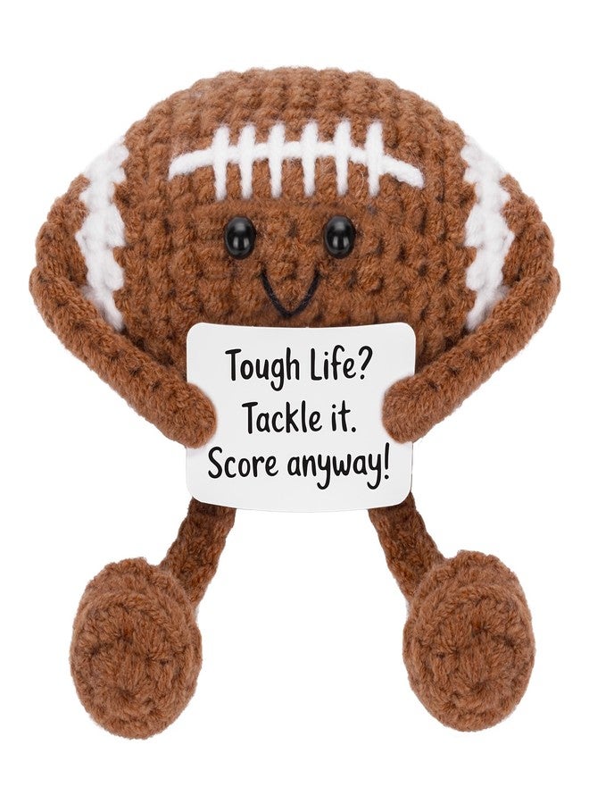 COZYMATE Positive Crochet Football Stuffed Animal with Affirmation Card Handmade Knitting Rugby Ball Plush Doll Gifts for Men Women Coach (Rugby Ball) - Image 1