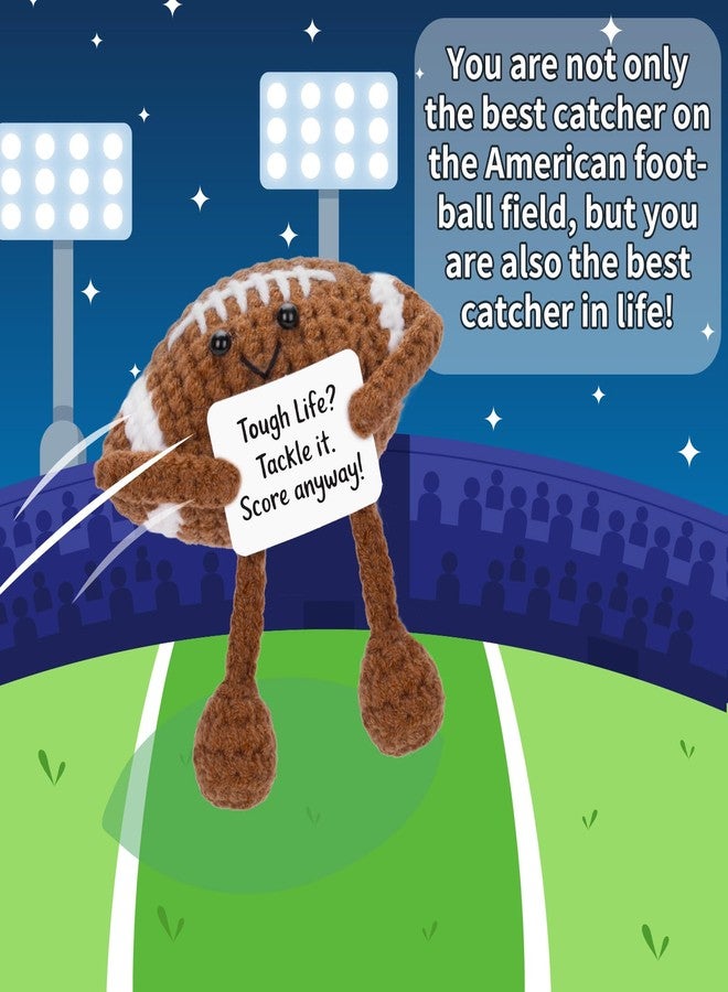 COZYMATE Positive Crochet Football Stuffed Animal with Affirmation Card Handmade Knitting Rugby Ball Plush Doll Gifts for Men Women Coach (Rugby Ball) - Image 4