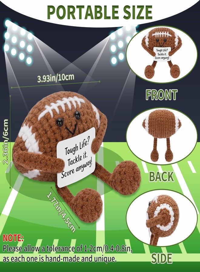 COZYMATE Positive Crochet Football Stuffed Animal with Affirmation Card Handmade Knitting Rugby Ball Plush Doll Gifts for Men Women Coach (Rugby Ball) - Image 2