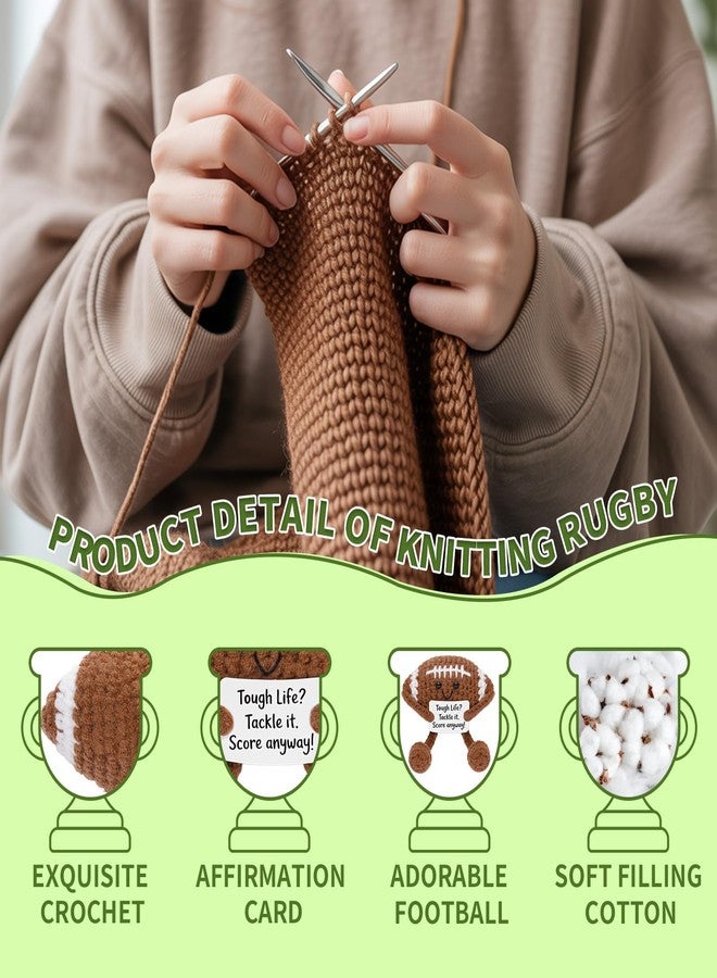 COZYMATE Positive Crochet Football Stuffed Animal with Affirmation Card Handmade Knitting Rugby Ball Plush Doll Gifts for Men Women Coach (Rugby Ball) - Image 3