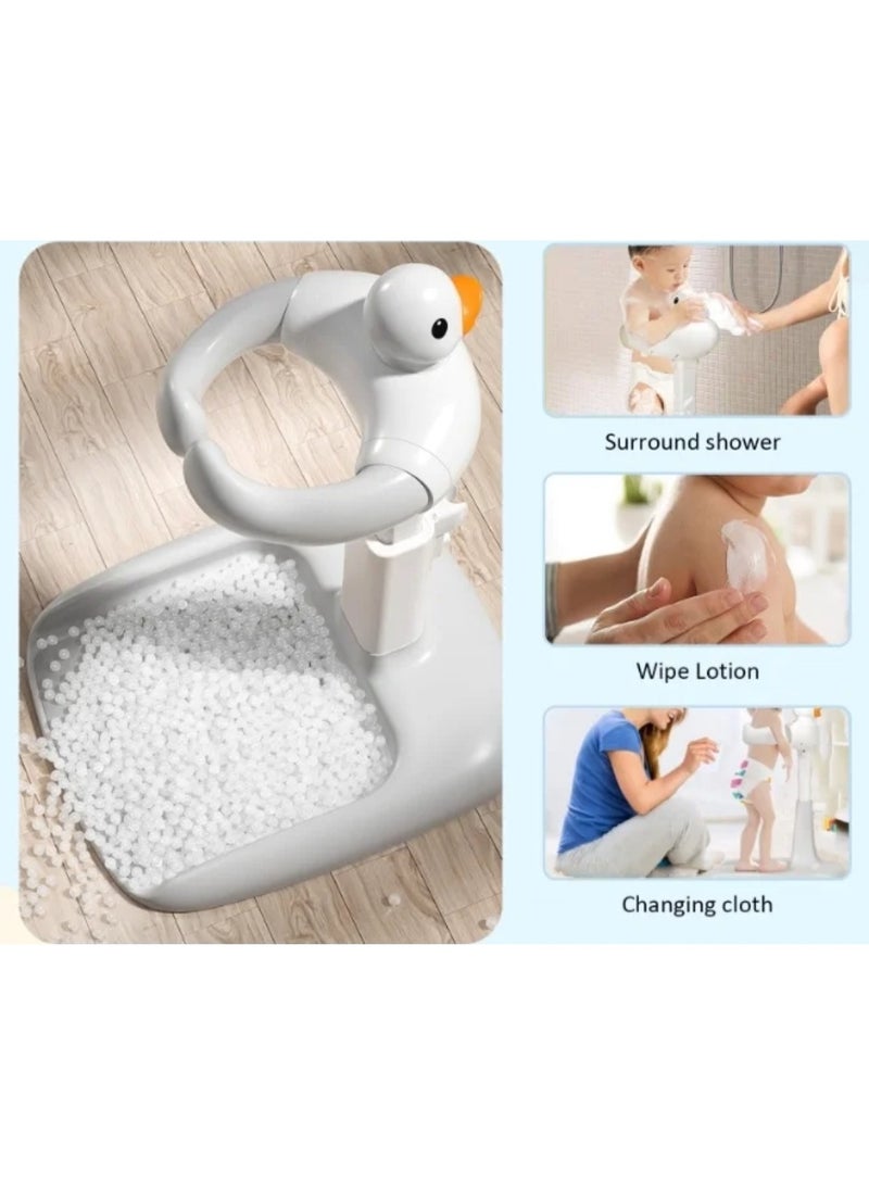 حامل حمام آمن للأطفال - كرسي استحمام قابل للتعديل ومضاد للانزلاق بدون استخدام اليدين للأطفال الصغار، برج حمام بلاستيكي قابل للتعديل، كرسي واقف آمن للأطفال الصغار بدون استخدام اليدين، وظيفة تنظيف حمام الأم - Image 4
