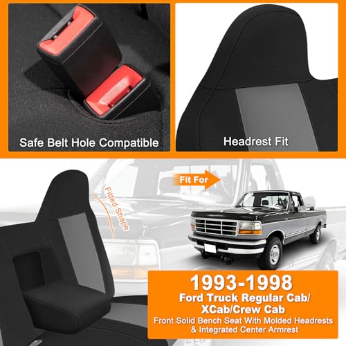 Kistrba Truck Seat Cover Compatible with 1993-1998 Ford Truck Regular XCab Crew Cab, Front Solid Bench Seat with Molded Headrests and Integrated Center Armrest Seat Cover - Image 2