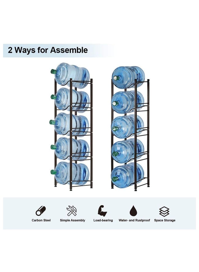 DubaiGallery Water Jug Holder 5 Tier Water Bottles Storage Rack for 5 Gallon Water Buckets 5 Trays Detachable Stainless Steel Water Cooler Rack Heavy Duty Cabby Rack with Anti-slip Mat Black - Image 2