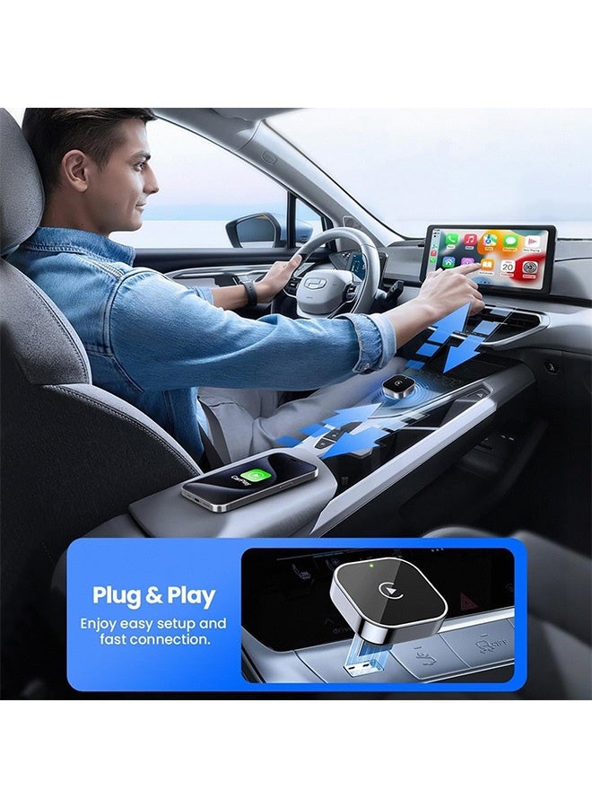 أجريون ​​محول 2 في 1 لاسلكي لـ CarPlay و Android Auto، دونجل CarPlay أدخل وشغّل يحول السلكي إلى لاسلكي، اتصال تلقائي سريع، 2.4G تأخير + 5GHz شريحة ثنائية لـ iPhone و Android​ - Image 2