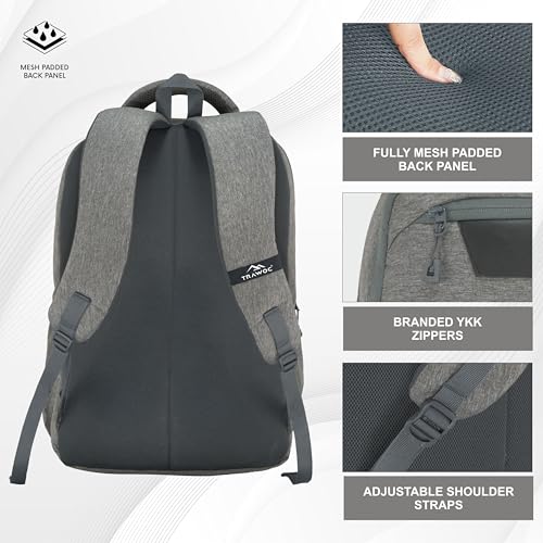 TRAWOC 30L Laptop Backpack TPB04 | Office & Travel Bag with 16-Inch Laptop Compartment, USB Charging Port & 3-Year Warranty -Ash grey - Image 4