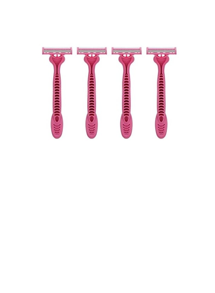 Lord Queen Triple Blade Disposable Razors – Pack of 4, Smooth & Precise Shaving for Women, Ergonomic Handle, Lubricating Strip for Soft Skin - Image 2