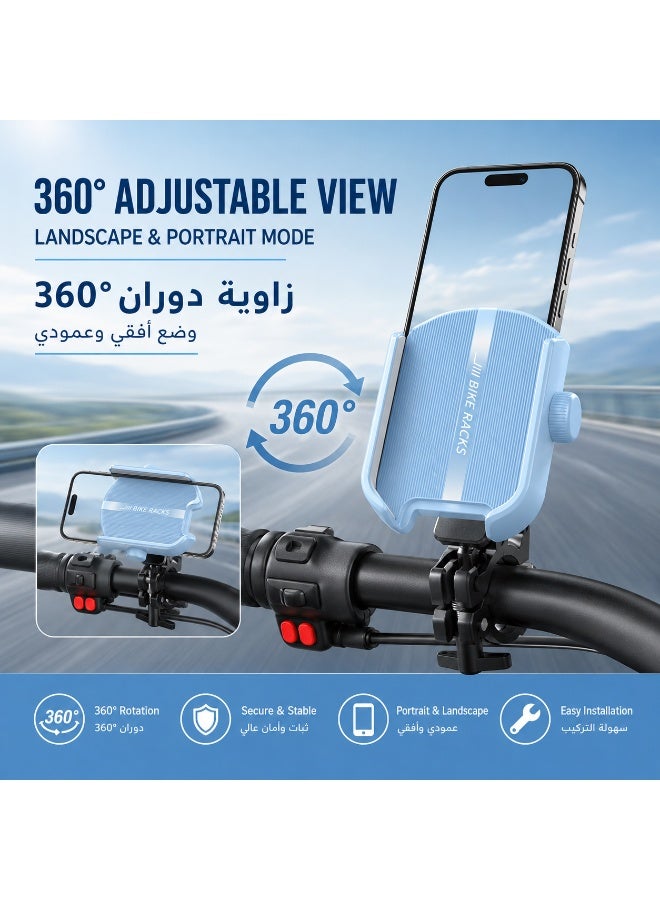 حامل هاتف مقاوم للصدمات للدراجات، حامل عالمي للمرآة الخلفية يدور 360 درجة للدراجات النارية/الدراجات الكهربائية، حامل هاتف محمول ثابت ومضاد للانزلاق للهواتف مقاس 4.7-6.8 بوصة (أسود) - Image 4