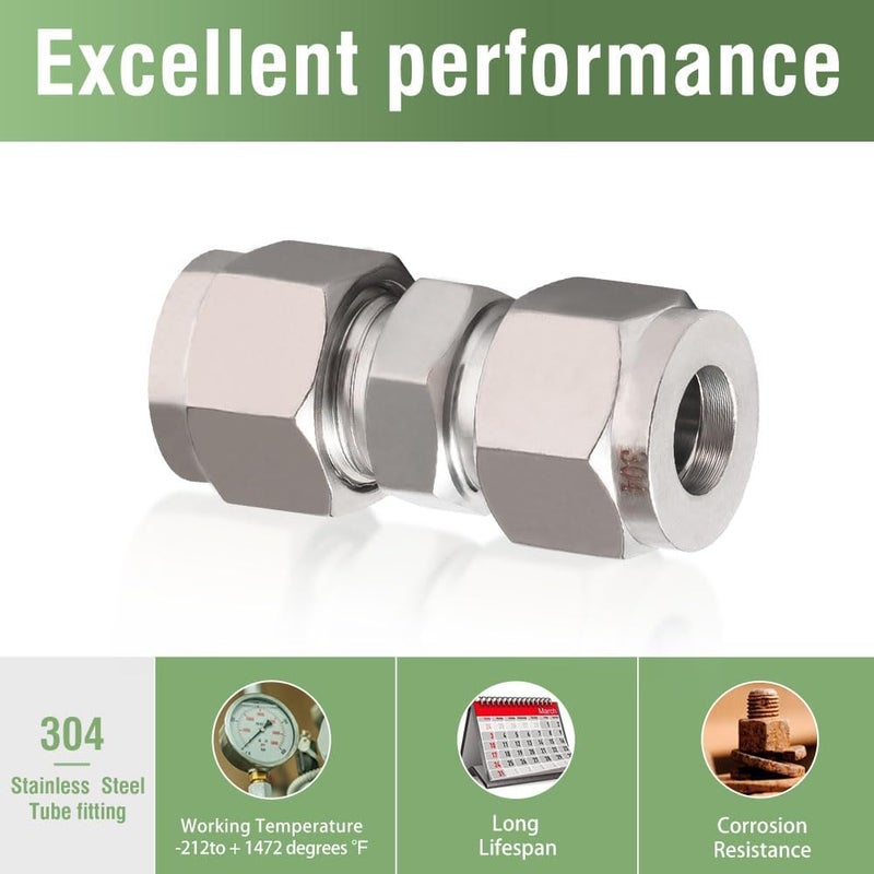 Horiznext 1/2 inch Stainless Steel 304 Compression Fitting for tube, connect air line brass pipe, adapt copper brake hose water fuel system (2 pcs) - Image 2