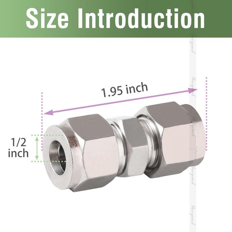 Horiznext 1/2 inch Stainless Steel 304 Compression Fitting for tube, connect air line brass pipe, adapt copper brake hose water fuel system (2 pcs) - Image 1