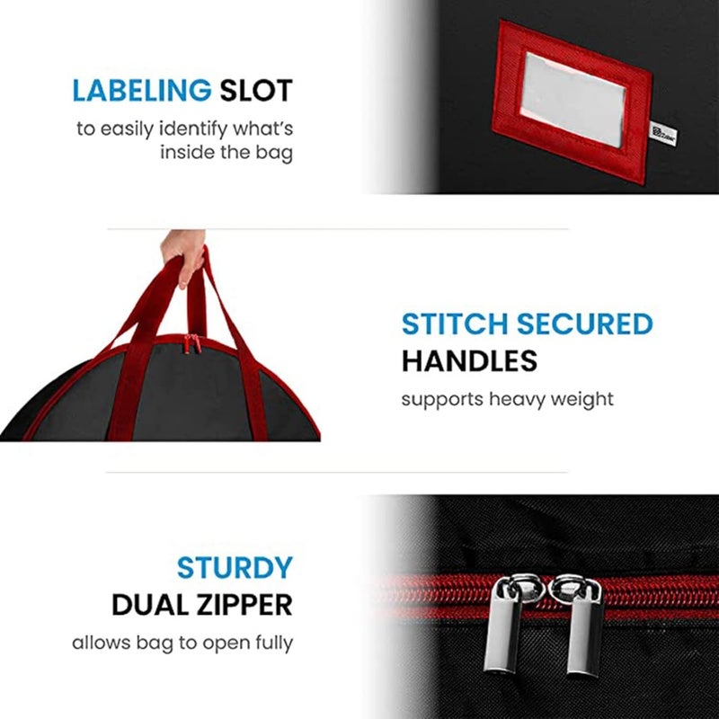 ويوبلز حقيبة تخزين أكاليل كبيرة سوداء اللون، عالية الجودة ومتينة، مزودة بسحاب ومقابض، مقاومة للماء، مقاس 24/30 بوصة، لحفظ زينة عيد الميلاد. - Image 3