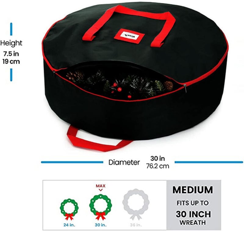ويوبلز حقيبة تخزين أكاليل كبيرة سوداء اللون، عالية الجودة ومتينة، مزودة بسحاب ومقابض، مقاومة للماء، مقاس 24/30 بوصة، لحفظ زينة عيد الميلاد. - Image 4