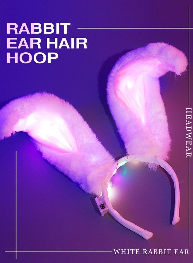 أسورنا طوق رأس على شكل آذان أرنب مضيئة من Aceorna، طوق شعر LED متوهج، طوق شعر على شكل آذان أرنب مضيئة، غطاء رأس فروي على شكل أرنب للنساء (أبيض وردي) - Image 2
