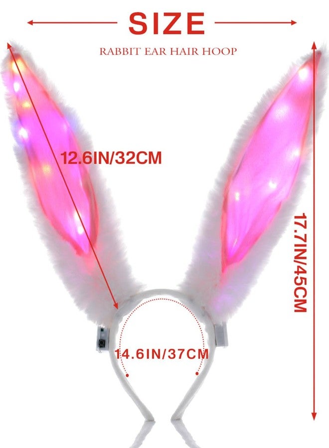 أسورنا طوق رأس على شكل آذان أرنب مضيئة من Aceorna، طوق شعر LED متوهج، طوق شعر على شكل آذان أرنب مضيئة، غطاء رأس فروي على شكل أرنب للنساء (أبيض وردي) - Image 4