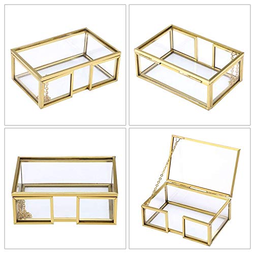 Hipiwe Glass Business Card Holder with Lid - Desktop Name Card Display Box Organizer Gold Metal Business Card Container for Office Countertop - Image 3