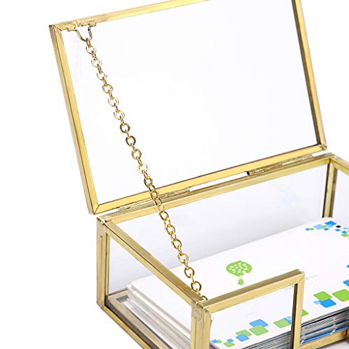 Hipiwe Glass Business Card Holder with Lid - Desktop Name Card Display Box Organizer Gold Metal Business Card Container for Office Countertop - Image 5