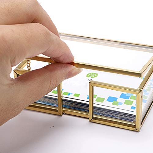 Hipiwe Glass Business Card Holder with Lid - Desktop Name Card Display Box Organizer Gold Metal Business Card Container for Office Countertop - Image 4