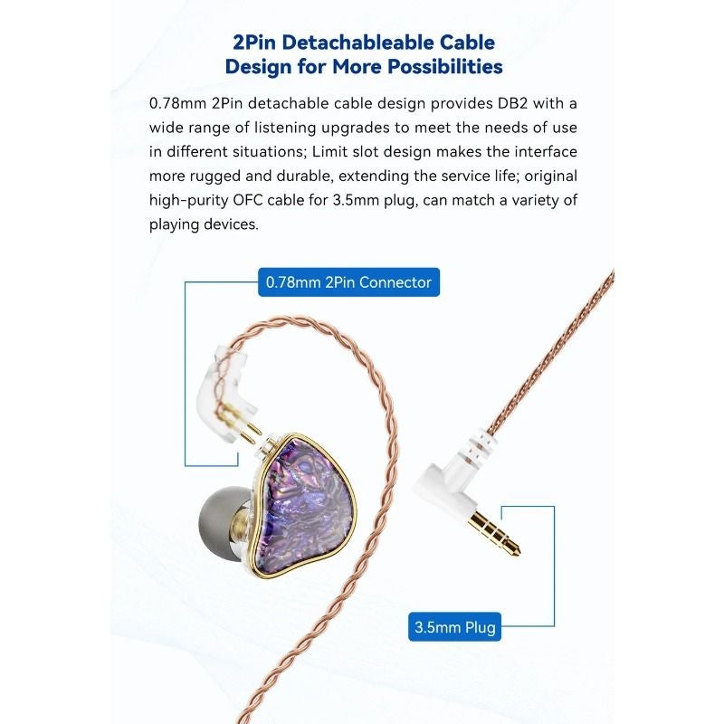 Nicehck DB2 Hi-Fi 1dd+1ba Hybrid Dual-Driver Wired In-Ear Monitor Earphones, 0.78 2-Pin, No Mic, Purple - Image 5
