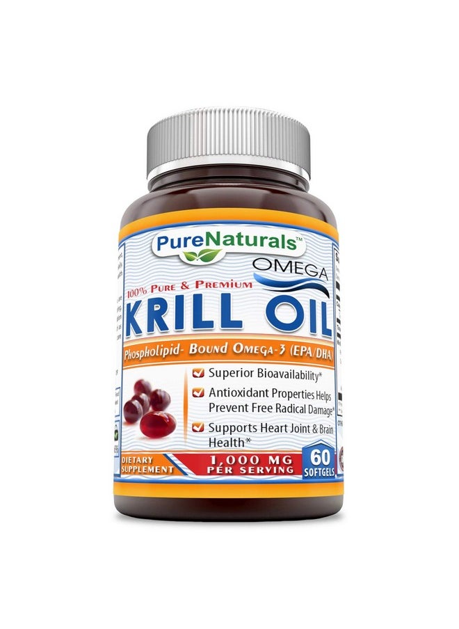 Pure Naturals Krill Oil 1000 Mg Per Serving Softgels (Non Gmo Gluten Free) Superior Bio Availability* Antioxidant Properties Helps Prevent Free Radical Damage* (60 Count)  - Image 1