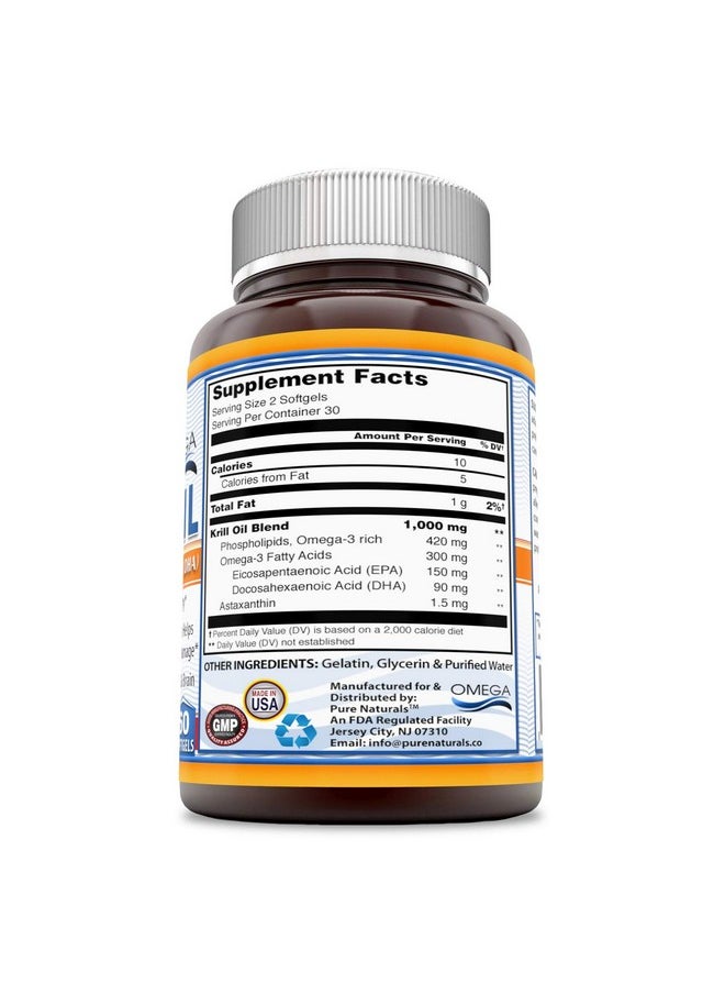 Pure Naturals Krill Oil 1000 Mg Per Serving Softgels (Non Gmo Gluten Free) Superior Bio Availability* Antioxidant Properties Helps Prevent Free Radical Damage* (60 Count)  - Image 4