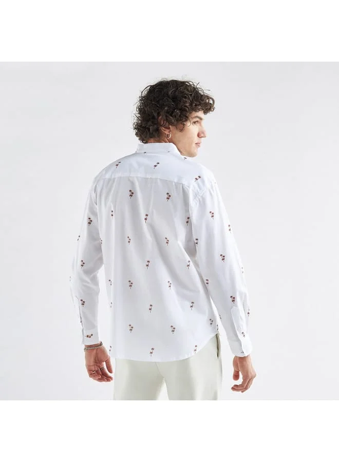Splash FAV All-Over Printed Shirt with Mandarin Collar and Long Sleeves
