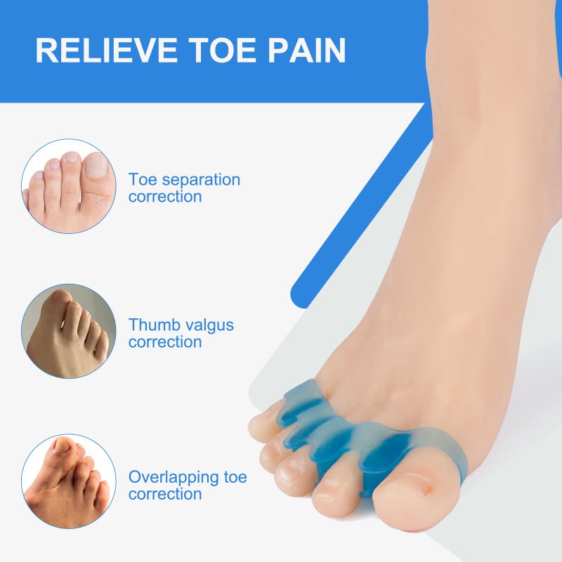 Roogaluckeep 2 Pcs Silicone Toe Separatorsï¼ŒSpreaders & Spacers â€“ Straighten Overlapping Toes, Relieve Bunion Pain, Plantar Fasciitisï¼ŒPost-Pedicure Care for Men and Women, (Blue) - Image 3