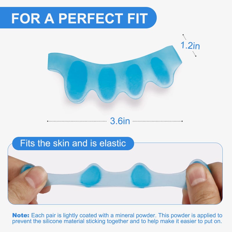 Roogaluckeep 2 Pcs Silicone Toe Separatorsï¼ŒSpreaders & Spacers â€“ Straighten Overlapping Toes, Relieve Bunion Pain, Plantar Fasciitisï¼ŒPost-Pedicure Care for Men and Women, (Blue) - Image 5
