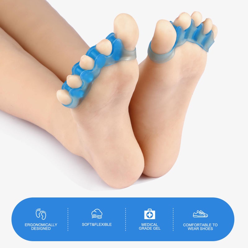 Roogaluckeep 2 Pcs Silicone Toe Separatorsï¼ŒSpreaders & Spacers â€“ Straighten Overlapping Toes, Relieve Bunion Pain, Plantar Fasciitisï¼ŒPost-Pedicure Care for Men and Women, (Blue) - Image 2