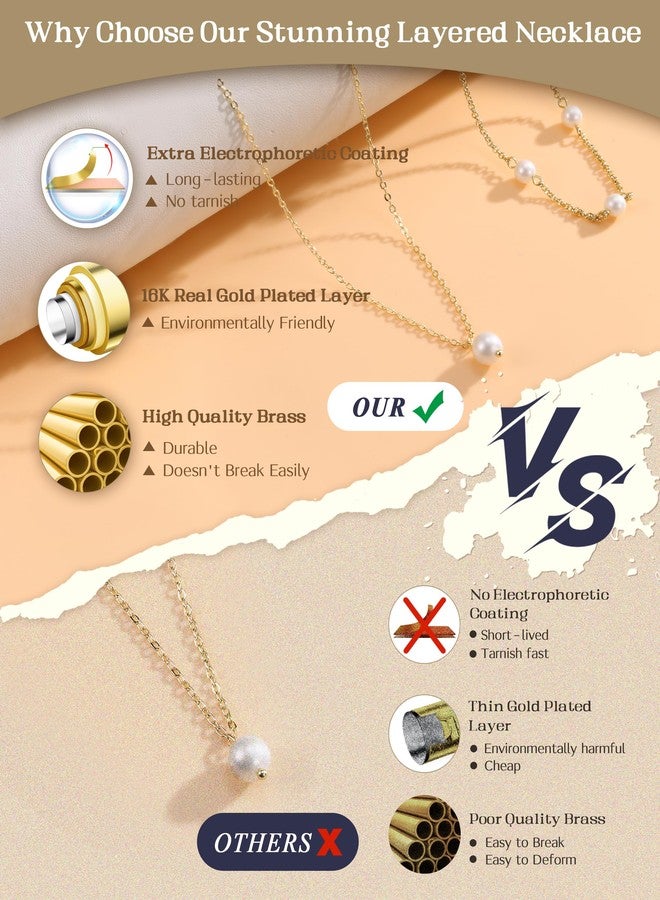 TEN MIRO Pearl Necklaces for Women Trendy, 16k Dainty Gold Layered Necklaces for Women Bubble Letter Gold Necklace Stack Layering Initial Pearl Choker Necklace Jewelry Gifts, Brass, No Gemstone - Image 2