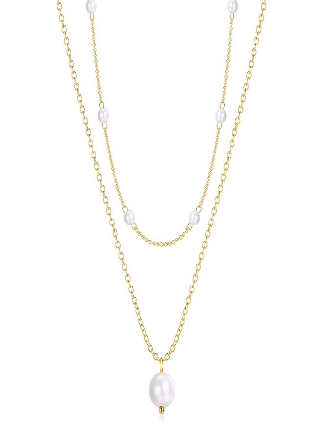 TEN MIRO Pearl Necklaces for Women Trendy, 16k Dainty Gold Layered Necklaces for Women Bubble Letter Gold Necklace Stack Layering Initial Pearl Choker Necklace Jewelry Gifts, Brass, No Gemstone - Image 1