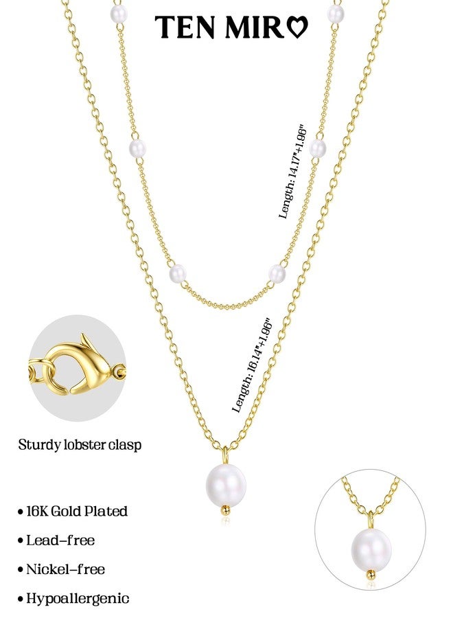 TEN MIRO Pearl Necklaces for Women Trendy, 16k Dainty Gold Layered Necklaces for Women Bubble Letter Gold Necklace Stack Layering Initial Pearl Choker Necklace Jewelry Gifts, Brass, No Gemstone - Image 5