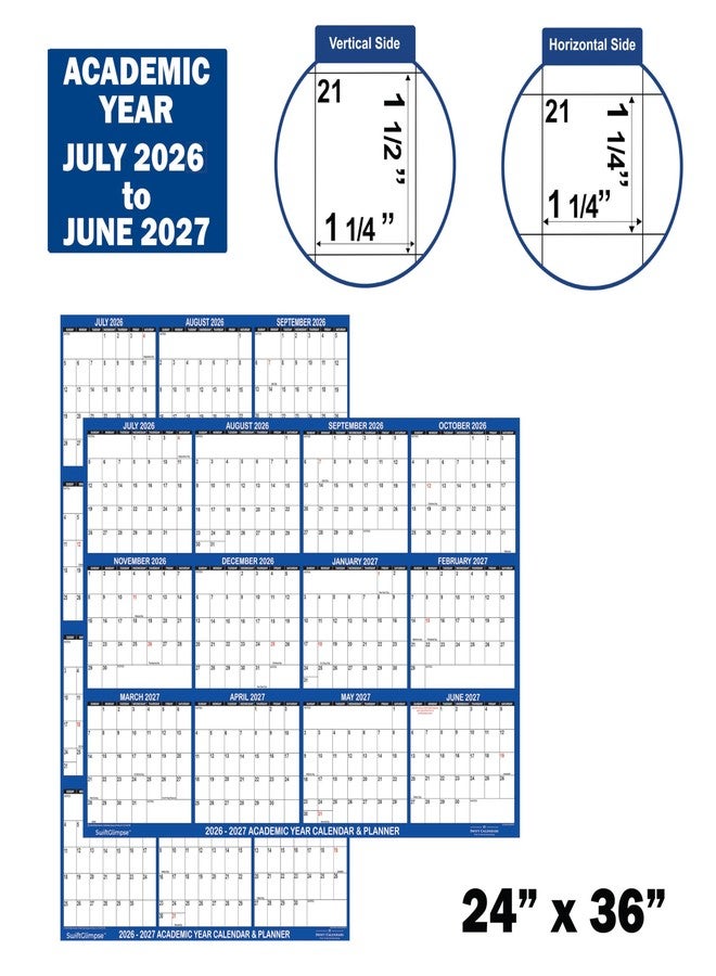 Swiftmaps تقويم حائط أكاديمي SwiftGlimpse 2026-2027 قابل للمسح الجاف، مقاس 24×36، كبير الحجم، مغلف بطبقة واقية، مخطط دراسي سنوي، من يوليو 2026 إلى يونيو 2027 فقط، لون كحلي - Image 4